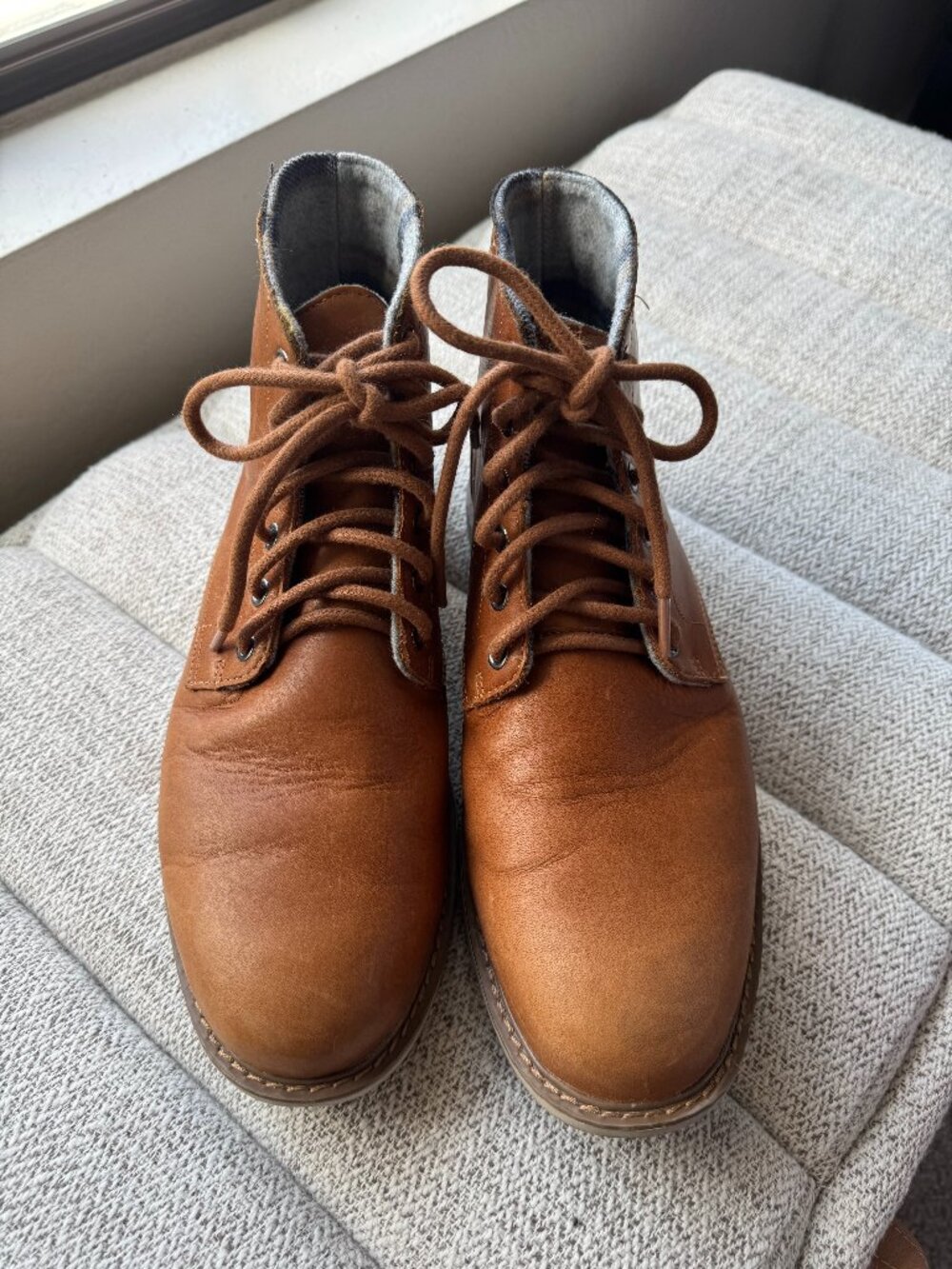TOMS Men's Hillside Leather Lace Up Wool Blend Lined Ankle Boots Brown Size 10.5